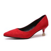 韩版高跟鞋女低跟3cm绒面尖头红色婚鞋四季百搭小清新单鞋舒适细