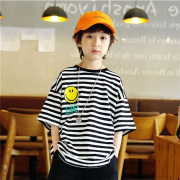 男童短袖潮流恤时尚夏季韩版半袖条纹洋气中大童上衣服儿童t&