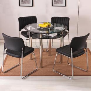 圆形玻璃餐桌钢化简约现代小户型不锈钢家用吃饭R桌子一桌四椅组