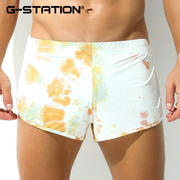 g-station丝滑凉感夏季男士，休闲运动短裤，彩绘花纹居家阿罗裤外穿