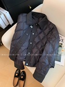 黑色菱格polo领棉衣棉服女装冬季2024年短款小个子设计感外套