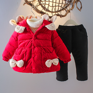 超洋气女童装1冬装棉衣0-3岁棉袄婴儿棉服女宝宝加绒加厚两件套装