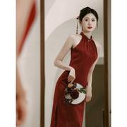 新中式旗袍敬酒服新娘，2024晨袍红色，结婚改良国风长裙订婚礼服