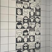 黑白花砖300浴室卫生间墙砖，卡通理发店漫画，头像地砖儿童仿古砖