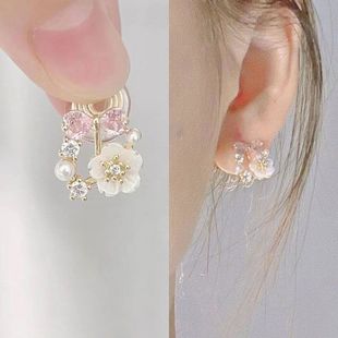 清新森系粉色，花朵蚊香盘耳夹精致气质甜美小巧耳饰