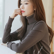 高领毛衣女(毛衣女)冬季2023修身黑色紧身打底衫，洋气翻领厚款内搭针织衫