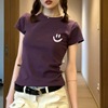 美式正肩深紫色T恤女夏季短袖小众独特别致修身纯棉半袖上衣