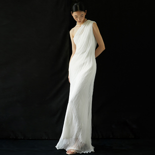 cicidream古典神话希腊风格手缝桑，蚕丝纯白色长裙连衣裙