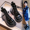 女童马丁靴2023春秋软底，儿童靴子英伦风短靴，漆皮黑色单靴走秀