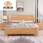 榉木床实木床新中式双人婚床1.8米卧室现代简约1.5米高箱储物家具