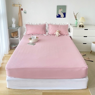 水洗棉纯色床笠单件防尘床罩席梦思防滑床垫保护套1.5m1.8米床单