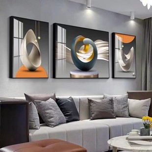 现代简约大气沙发背景墙装饰画个性，抽象客厅壁画北欧三联轻奢挂画
