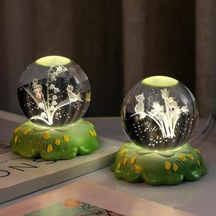 3d内雕玫瑰花束水晶球，摆件小夜灯桌面，装饰氛围灯创意新年礼物