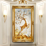 玄关油画手绘竖版欧式壁画客厅走廊过道挂画美式玄幻装饰画招财鹿