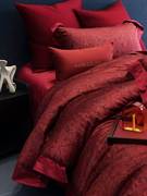 markcross玛洛驰简约欧式100s长绒棉床上四件套红色，全棉婚庆床品