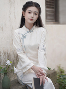 新中式国风少女蕾丝，倒大袖旗袍2023冬季加绒加厚打底年轻款连衣裙
