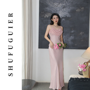 鼠富贵vintage粉色，订婚法式小众设计感高端精致吊带小礼服连衣裙