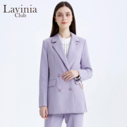 Lavinia Club拉维妮娅纯色紫色修身双排扣西服外套女士职业装
