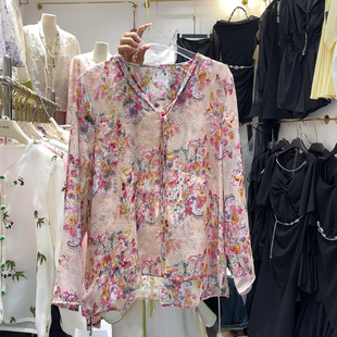 新中式国风粉色碎花雪纺衬衫女装夏季设计感小众衬衣气质长袖上衣