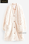 英国next亲子女，大童乳白色单排扣毛衣外套，长款加厚794-487