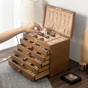 实木首饰盒收纳盒，2024高档精致木质复古国风，珠宝盒饰品新中式