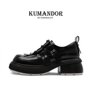 kumandor原创秋季真皮，厚底松糕单鞋女粗跟英伦风小皮鞋