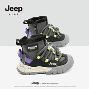 jeep儿童雪地靴男童中筒加绒大棉鞋2023冬季女童鞋子防滑棉靴