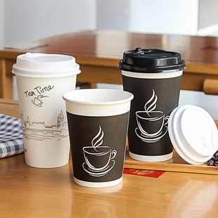 咖啡杯一次性奶茶杯子带盖豆浆，纸杯外卖打包热饮杯纸杯子商用定制