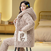 睡衣冬季女款珊瑚绒三层，夹棉袄加厚加绒套装，法兰绒保暖大码家居服