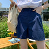 夏季藏蓝色西装短裤女薄款甜辣a字高腰显瘦工装宝蓝色休闲裤