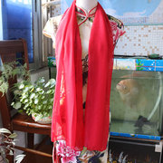 中国风围巾女士夏民族风披肩长款大红色百搭装饰年会喜庆雪纺丝巾
