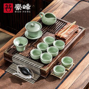 汝窑功夫茶具套装家用整套实木茶盘陶瓷盖碗茶茶道配件泡茶器