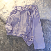 休闲运动套装女夏防紫外线防晒衣，宽松开衫薄款外套上衣长裤两件套