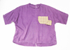 纯亚麻女士短袖衬衫麻料圆领上衣贴布紫色毛边-1035