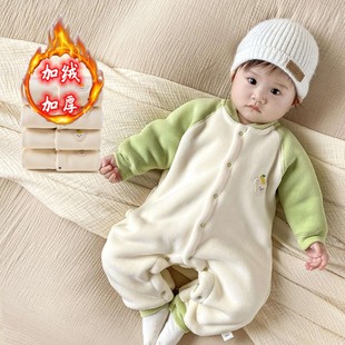 婴儿冬季加厚连体衣宝宝，保暖长袖哈衣儿童加绒加棉衣，新生儿外出服