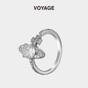 voyage土星锆石可调节开口戒指女小众，设计食指轻奢高级感个性指环