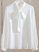 大码白色雪纺衬衫女秋季职业装系带蝴蝶结，设计正装长袖上衣潮