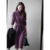 高端羊绒连衣裙女高领中长款毛衣裙(毛衣裙)2023高级感紫色针织打底裙
