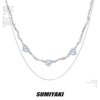 sumiyaki原创设计蓝色清透液态，爱心金属流苏双层项链小众锁骨链