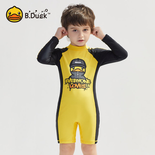 b.duck小黄鸭儿童泳衣男童夏季连体长袖防晒宝宝中大童游泳衣