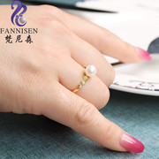 梵尼森天然珍珠戒指开口可调节s925银，正圆无暇送女友简单时尚