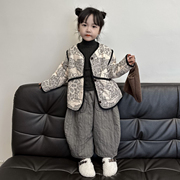 女童棉衣外套儿童复古棉服，碎花童装2023韩版日系小女孩衣服冬