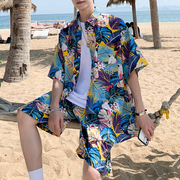 三亚沙滩套装男夏季海南岛服海滩衬衫海边度假男装花衬衣冰丝衣服