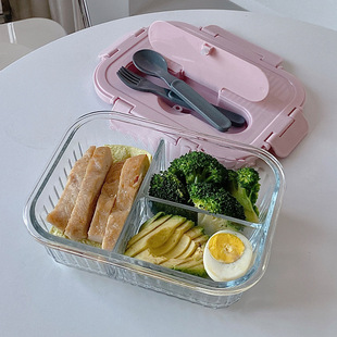 玻璃饭盒套装ins风保鲜饭盒办公室上班族保鲜碗微波炉学生带餐盒
