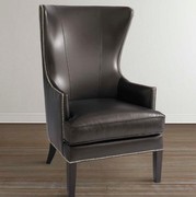 美式高艺复古灰色意大利老虎椅艺绒布皮单人欧式单人沙发椅背实木