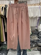 粉色阔腿纸片裤女2023夏季高腰薄款小个子七八分奶奶裤休闲萝卜裤