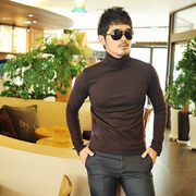 定制秋季韩版男士修身咖啡色高领，长袖t恤纯棉打底衫紧身纯色内衣
