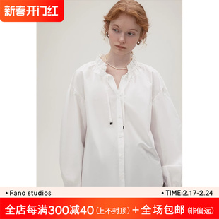 范洛法式白衬衫女2024年春季花瓣领口设计感宽松系带气质衬衫