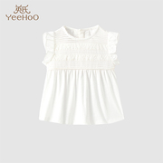 英氏婴儿T恤女宝夏季儿童纯棉荷叶袖背心上衣YRTCJ2Q418A