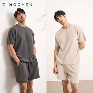 zingchen少年感圈圈纱，面料廓形宽松男士短袖，t恤休闲短裤套装